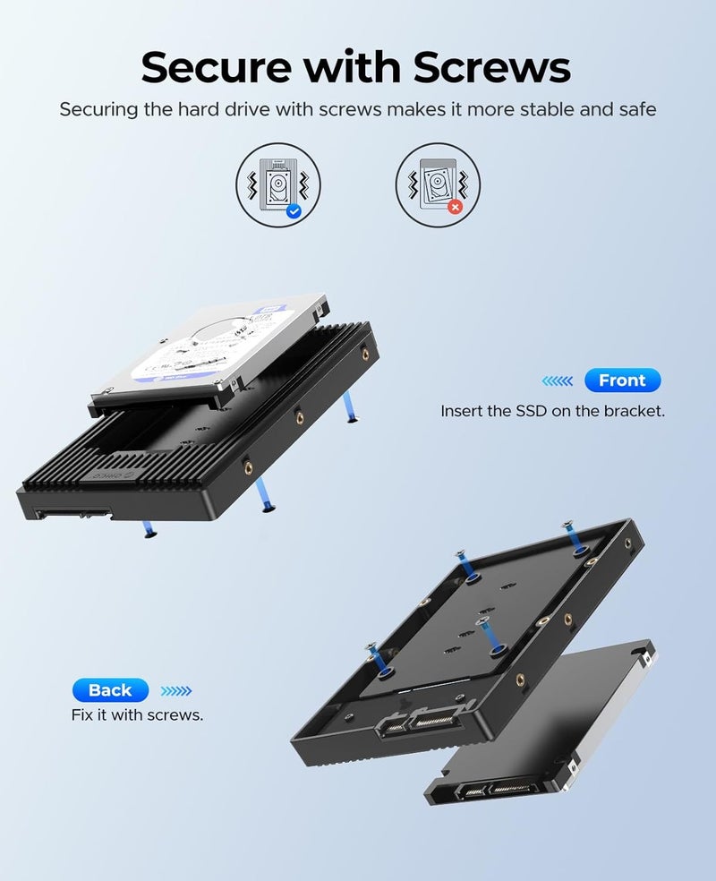 Orico محول تركيب قرص صلب SATA من 2.5 إلى 3.5 بوصة، حافظة قرص صلب لقرص HDD/SSD بحجم 2.5 بوصة 7/9.5/12.5 مم - D2SS - Image 3